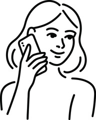 Woman Holding Smartphone to Ear Black Line Art Illustration
