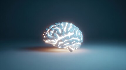 Fototapeta premium 3D render of a glowing brain on a plain background, with light coming from the top-left corner