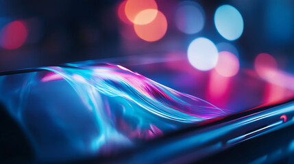 frameless Android device captured mid-swipe with motion blur, dynamic user interaction vibe.