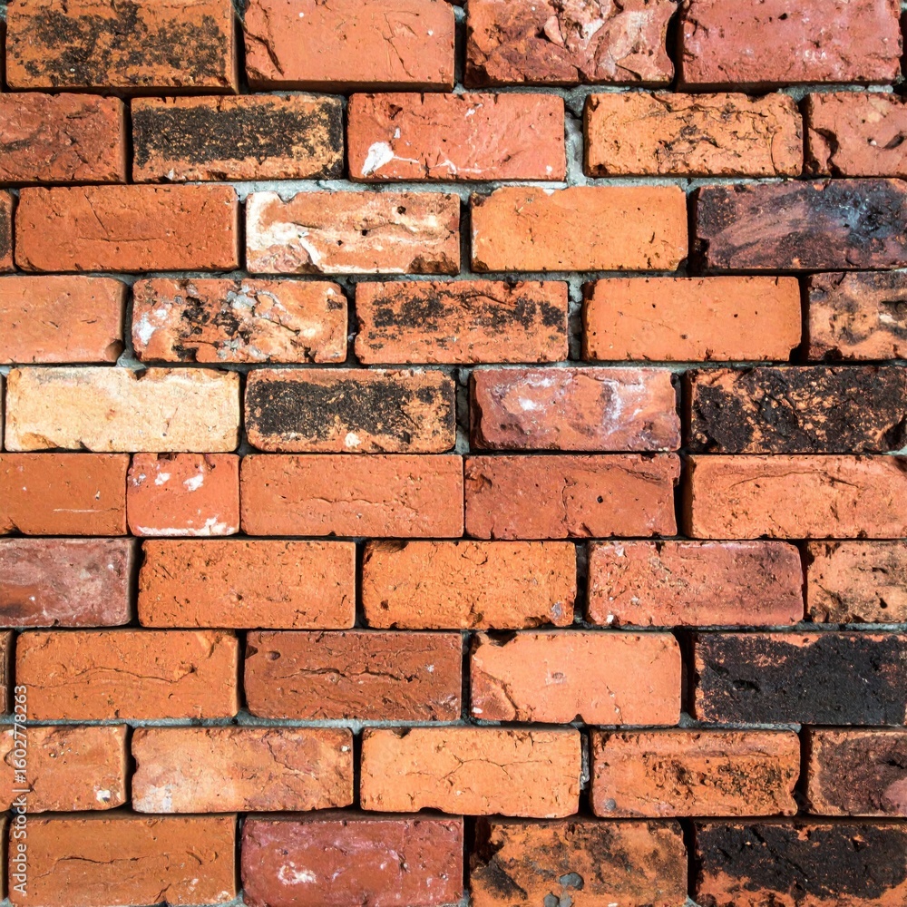 Poster rustic red brick wall with mortar texture background in square format