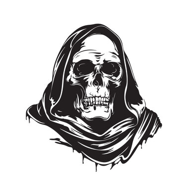 Skull in the hood. Vector vintage illustration