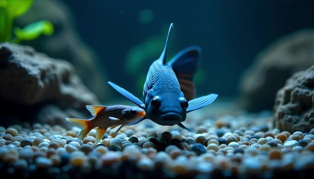 Molly fish nurturing its fry in quiet corner