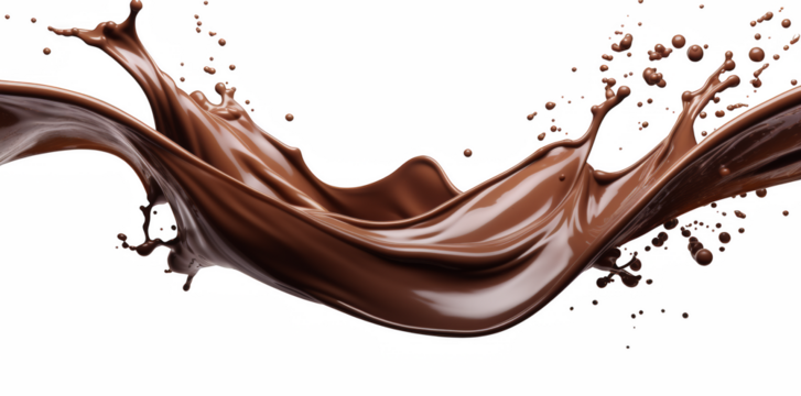 Rich chocolate splash against a stark black backdrop creates a dynamic flow of deliciousness, perfect for food or dessert presentations.