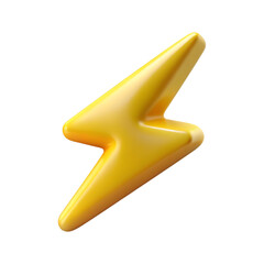 Yellow 3d lightning bolt symbol isolated on transparent background