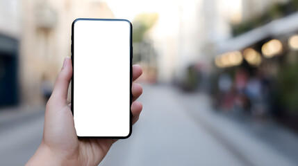 Hand holding mobile phone: A person holds a smartphone, engaging with its features in a modern setting, a symbol of digital connectivity and ease of use.