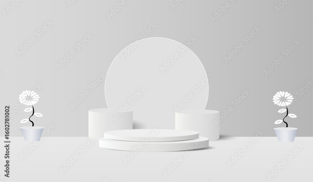Fototapete Podium abstract background. Geometric shape. white colors scene. Minimal 3d rendering. Scene with geometrical background.