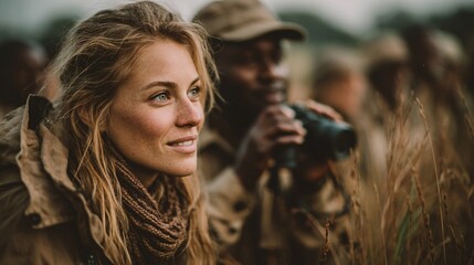 Tourists captivated by wildlife engagement on serene safari adventure