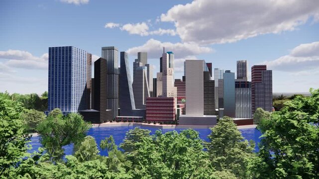 skyscrapers in bright daylight, 4K 3D video footage 60 fps