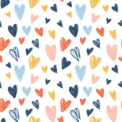Seamless heart pattern background for valentine's day with colorful hand drawn hearts vector illustration