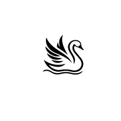 Obraz premium A minimalist black and white illustration of a swan with wings extended gracefully