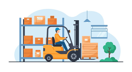 Naklejka premium Forklift Operations in Warehouse - Vector Illustration
