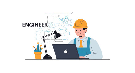 Engineer at Workstation: Digital Illustration of a Construction Professional