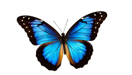 Obraz premium Vibrant blue butterfly against a white background
