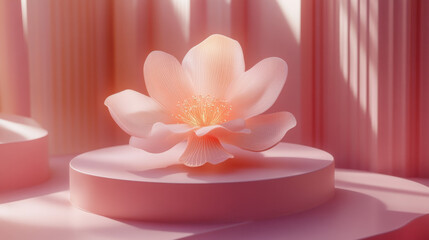 Delicate Pink Flower with Water Droplets 3D Render