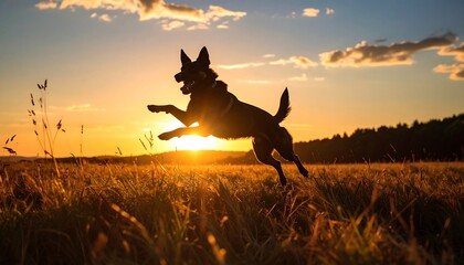 Silhouette of a dog jumping at sunset (1)