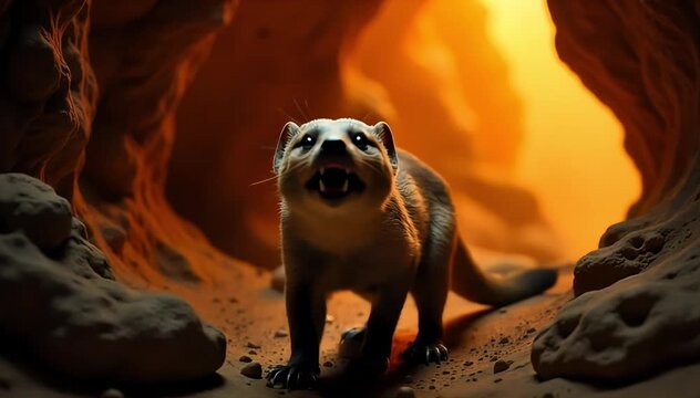 Mongoose roaring with a sharp squeak