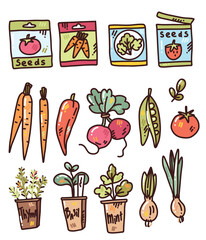 vector set of garden elements and plants