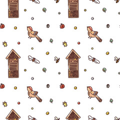 vector seamless pattern of insects and house for insects