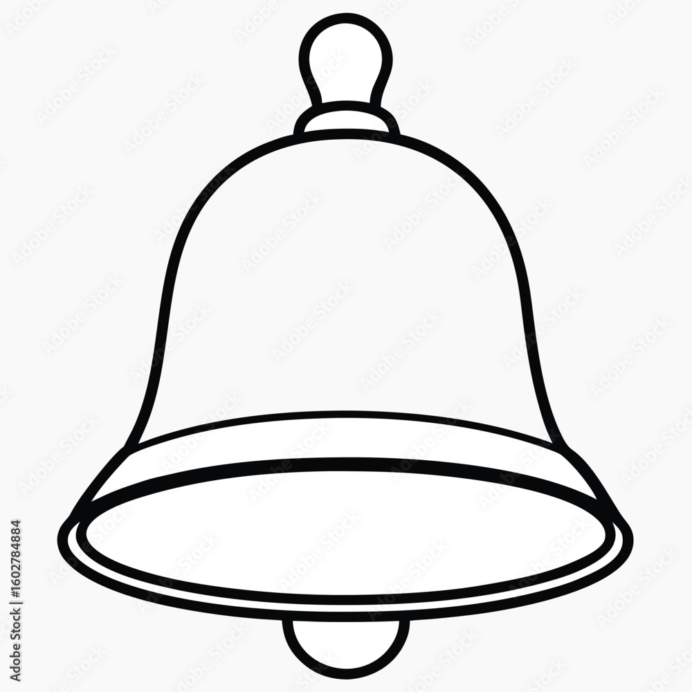 Poster simple outline drawing of a classic bell with a clapper hanging inside perfect for various design pr