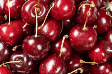 Dirty Sweet Cherries Macro. Unwashed Fruit Background