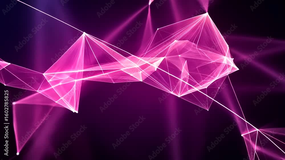 Poster abstract plexus background with pink and purple light rays animation