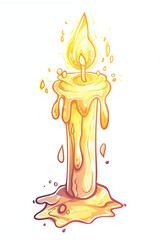 Hand-drawn candle with glowing flame and melting wax  