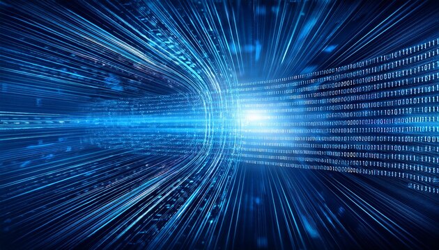 protecting data and networks online is essential this image shows a blue background with fast internet speeds and binary code representing the complex world of cybersecurity