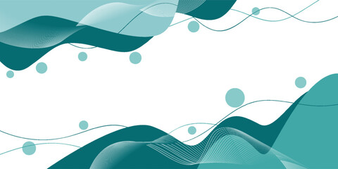 Teal Abstract Waves And Dots On White Background With Flowing Lines, Perfect For Background, Technology, Or Business Design Projects.