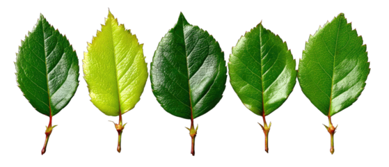 Leaves in Harmony: A collection of verdant leaves, each displaying a unique shade, stand in harmonious alignment, showcasing nature's exquisite artistry in a studio-style composition.