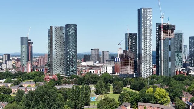 A2. Trucking Shot Manchester A2. One of a series of four truck shots of downtown Manchester Skyline. The video trucks to the left.