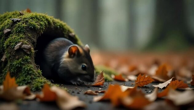 Montane vole crying near its burrow
