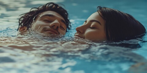 Couple sharing a kiss underwater in pool