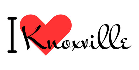 I love Knoxville, city of United States. Hand drawn letters with red heart. Vector illustration lettering, modern design