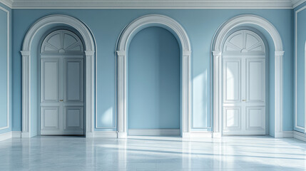 Elegant Blue and White Room Interior with Classic Architectural Details