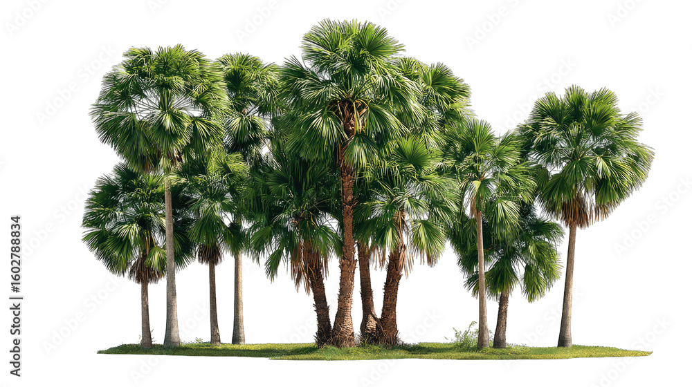 Poster palm trees oasis: an overhead shot of a lush cluster of palm trees on a tropical scene creating a fe
