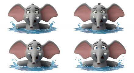 Cartoon elephant sad in water