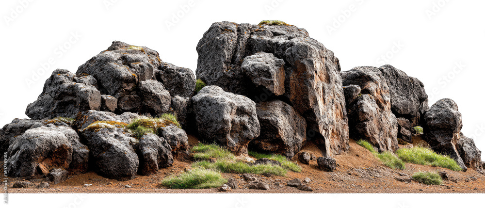 Aufkleber rugged rocks: an eye-level composition showcasing imposing grey rock formations, creating an interes