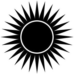Stylized sun black silhouette sharp rays solar star