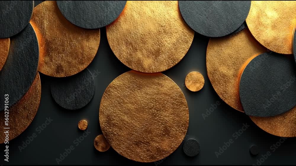 Poster golden circle shape with black textured luxury minimal layout featuring elegant texture and warm lig