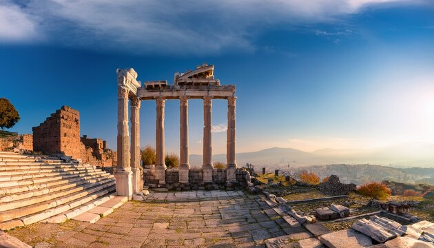 the temple of trajan an pergamon ruins of ancient greek city of pergamon bergama turkey