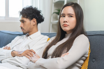 Breakup and depressed, asian young quarrel couple love fight relationship in trouble. Different...