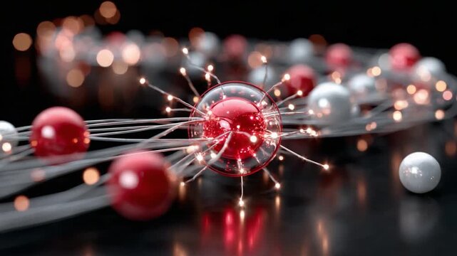 Molecular Symphony: A captivating close-up reveals a vibrant network of glowing spheres and connecting filaments, showcasing a microcosm of scientific wonder.