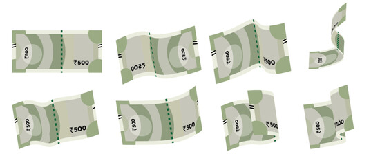 Set of ₹500 Indian Currency Notes in Multiple Angles Vector Illustration on White Background