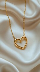 Delicate Gold Necklace with Open Heart Pendant on Soft Fabric