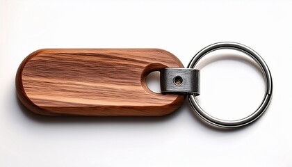 a wooden keychain with a metal ring