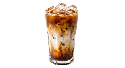 Photo of a refreshing iced coffee latte with milk swirls isolated on transparent background