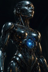 Stoic AI Sentinel with Radiant Core Emblem