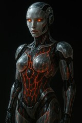 Futuristic Female Android with Glowing Chest Core
