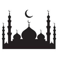 Islamic mosque silhouette with crescent moon