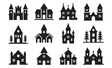 Fototapeta premium Collection of gothic castle and church silhouettes